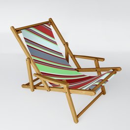 [ Thumbnail: Eyecatching Light Green, Light Cyan, Maroon, Slate Gray, and Red Colored Lines Pattern Sling Chair ]