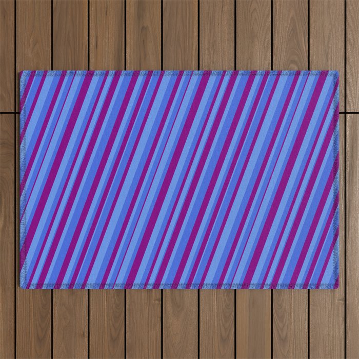 Cornflower Blue, Royal Blue & Purple Colored Pattern of Stripes Outdoor Rug
