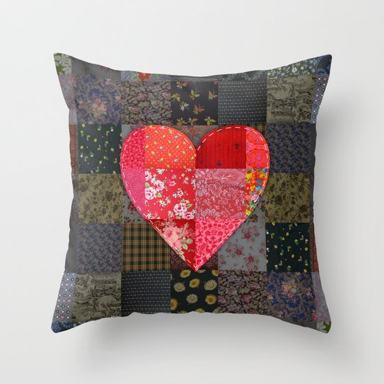 Patched Heart Throw Pillow