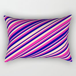 [ Thumbnail: Deep Pink, Dark Blue & Beige Colored Lined Pattern Rectangular Pillow ]