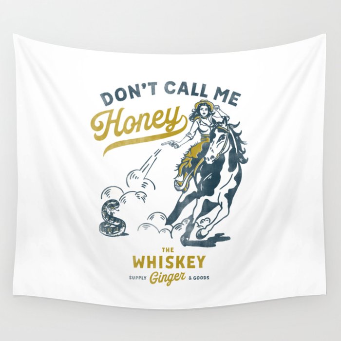 "Don't Call Me Honey" Retro Pinup Cowgirl On Horseback Shooting A Snake Wall Tapestry