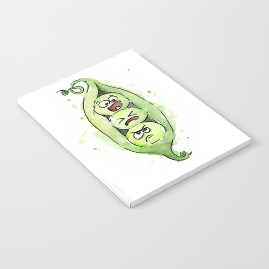 Peas in a Pod Funny Whimsical Siblings Watercolor Notebook