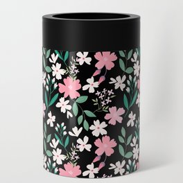 Gouache Flowers Green And Black Can Cooler