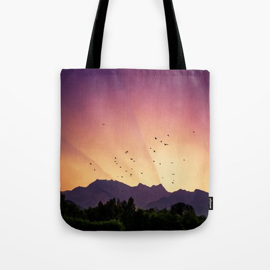 pink skies and purple mountains Tote Bag