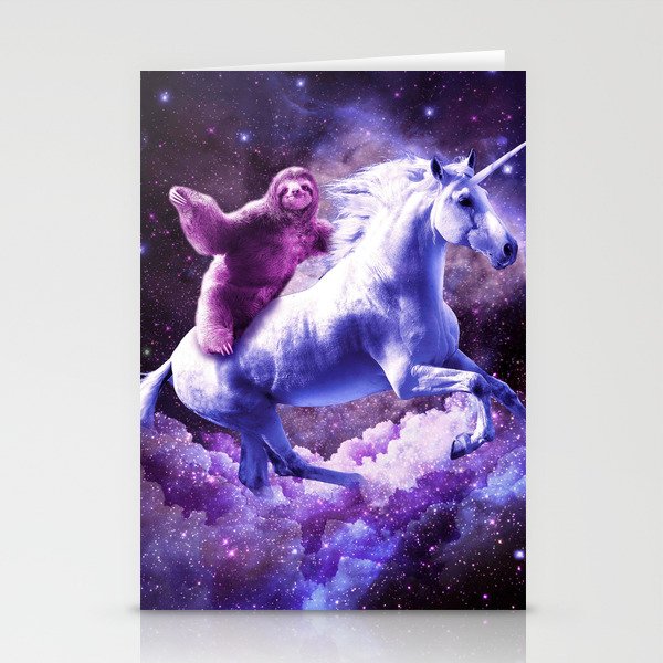 Space Sloth Riding On Unicorn Stationery Cards