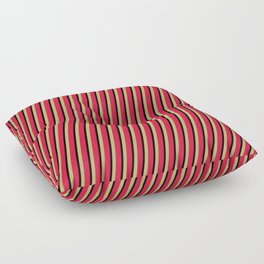 [ Thumbnail: Dark Khaki, Crimson, and Black Colored Striped/Lined Pattern Floor Pillow ]