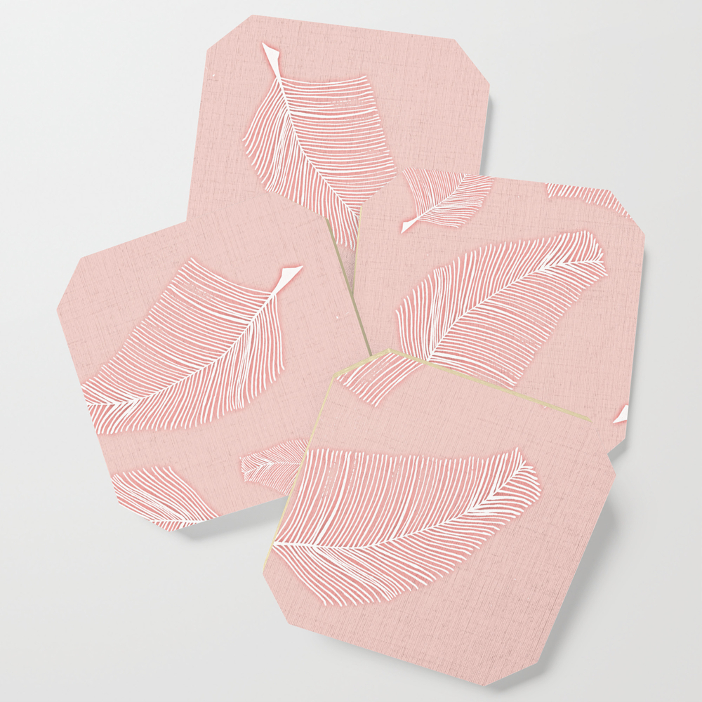 Pretty Pink Autumn Fern - Watercolor Minimalist Fabric Coasters by jacob-sternberg