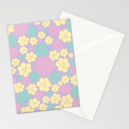 Flower Pattern - Pastel Pink, Yellow, Purple and Green Stationery Card