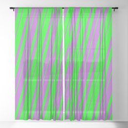 [ Thumbnail: Lime & Orchid Colored Lines Pattern Sheer Curtain ]