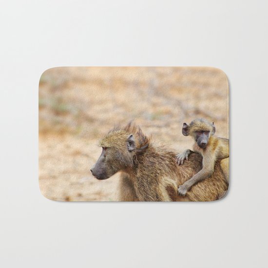Cute monkey baby and mother Bath Mat
