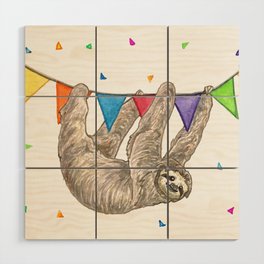 Sloth with Bunting #1 Wood Wall Art