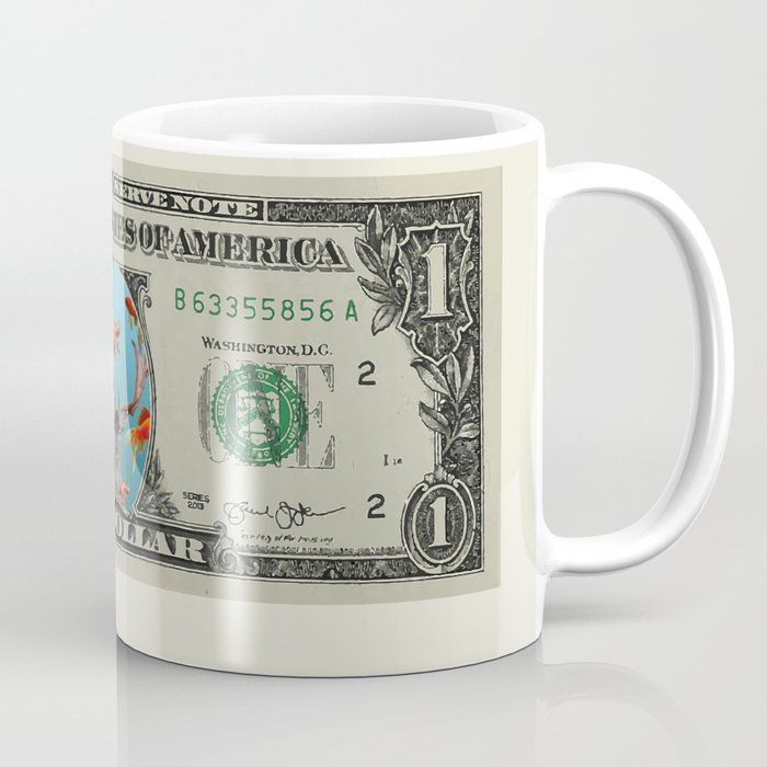 One Dollar note animal reindeer with goldfishes Coffee Mug