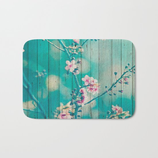 Sweet Flowers on Wood 01 Bath Mat