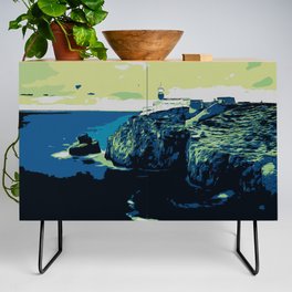 Nature landscape illustration. Algarve Portugal vintage travel, St Vincent cape Credenza