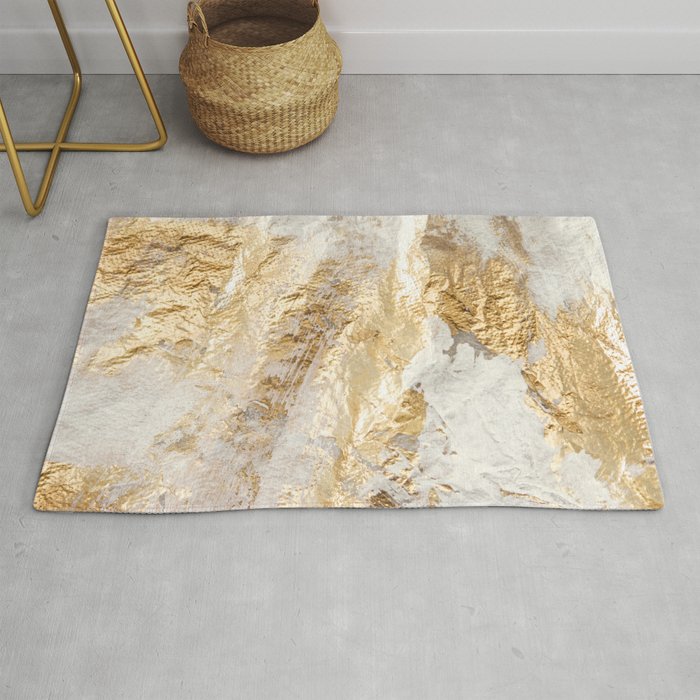 Modern White And Gold Brush Painted Background Texture, Unique Artistic Work Rug