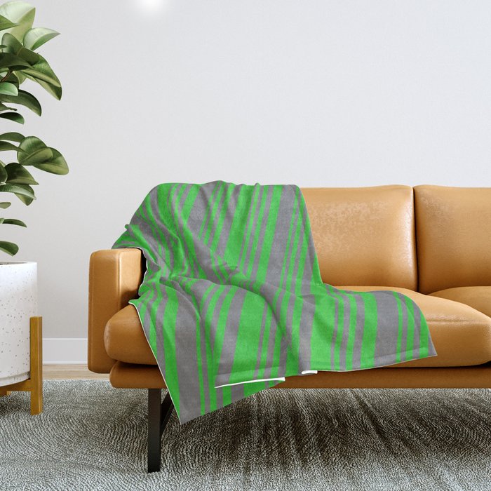 Grey and Lime Green Colored Striped Pattern Throw Blanket
