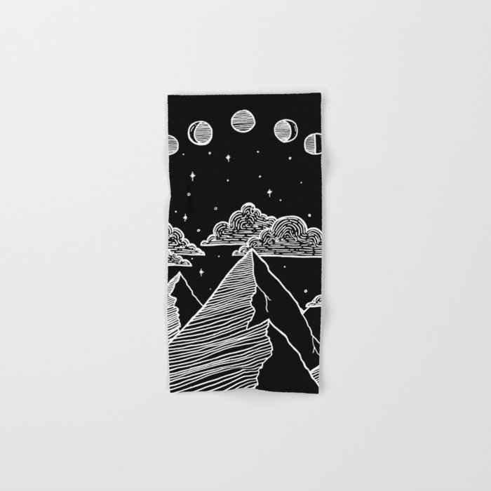 Moon Phases over Mountains - Black Hand & Bath Towel