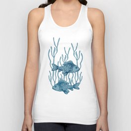 blue seamless pattern with drawing fishes Unisex Tank Top