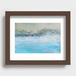 Blue Surf, Dark Sky, Bright Water Oil Pastel Drawing Recessed Framed Print