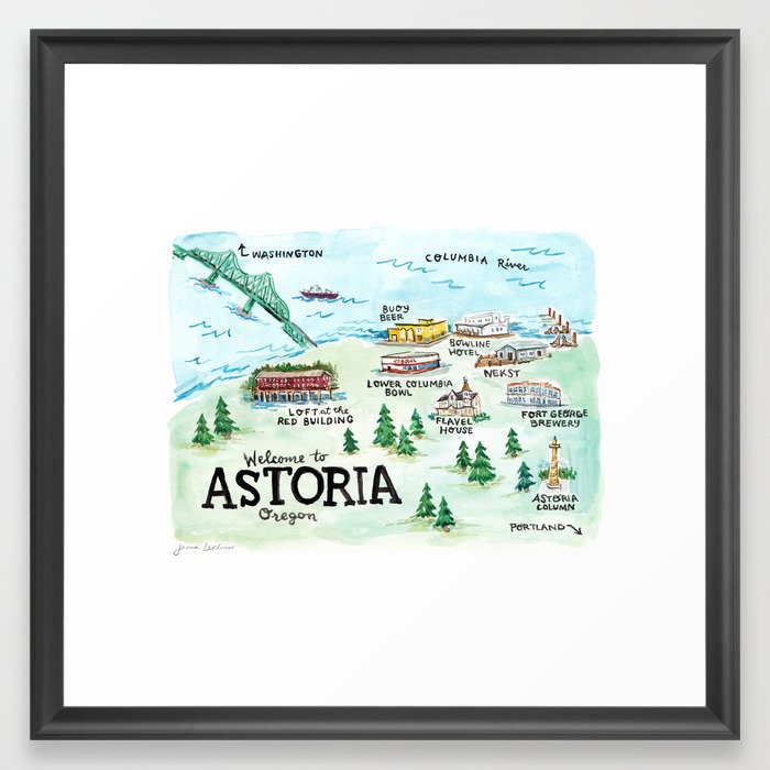 Astoria, Oregon Coast map Framed Art Print