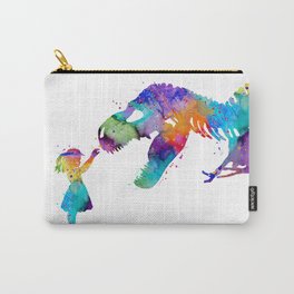 Girl and Dinosaur T-Rex Watercolor Silhouette Carry-All Pouch