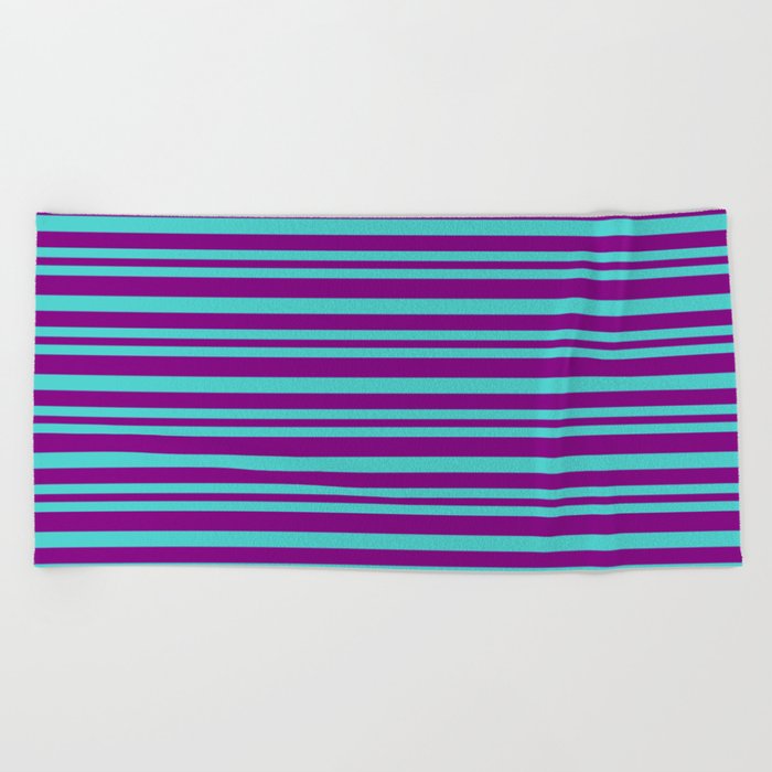 Purple & Turquoise Colored Pattern of Stripes Beach Towel