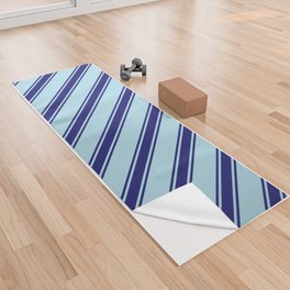 [ Thumbnail: Light Blue and Midnight Blue Colored Striped Pattern Yoga Towel ]