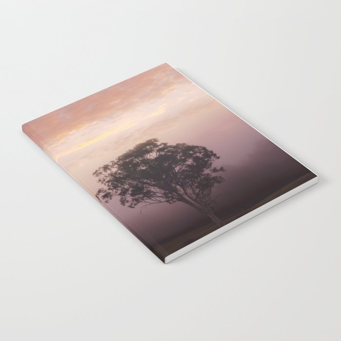 /// Bubble gum mornings /// Landscape photography of early morning tree in the fog at sunrise, NSW Australia Notebook