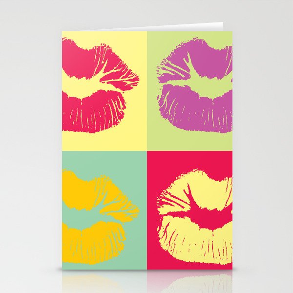 Bisou Bisou Pop Art Kisses Colorful Bright Retro Stationery Cards