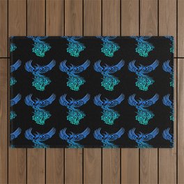 Rising From The Ashes Phoenix Blue Aqua Ombre Outdoor Rug