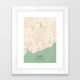 Ajax, Canada - Vintage Map Framed Art Print | Vintage, Street, Art, Village, Town, Minimalist, Map, School, Streets, City 