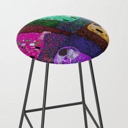 The kiss four-color collage; erotic love and the eternal cosmos romantic portrait painting alternate pink and purple by Gustav Klimt Bar Stool