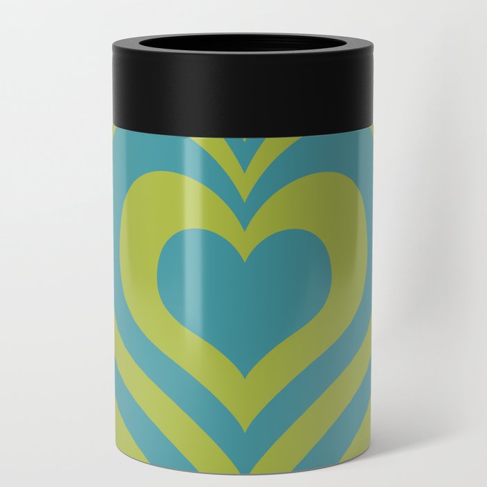 Retro Hearts (Muted Green & Muted Teal) Can Cooler