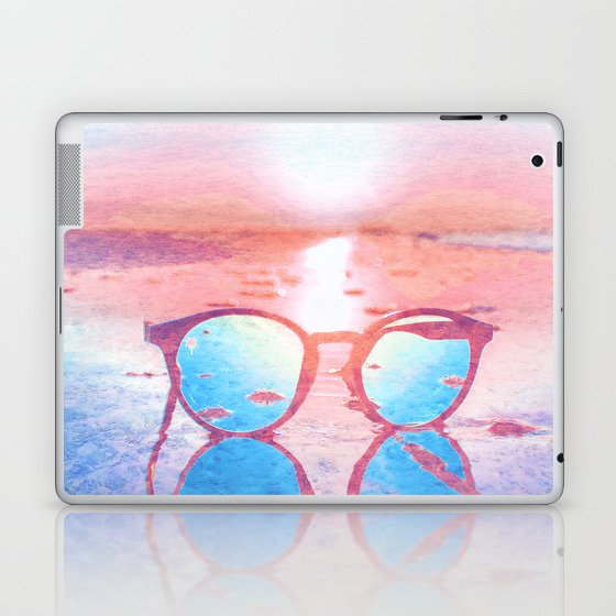 sunset glasses blush pink and blue impressionism painted realistic still life Laptop & iPad Skin