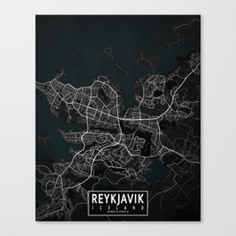 Reykjavik City Map of Iceland - Dark Canvas Print