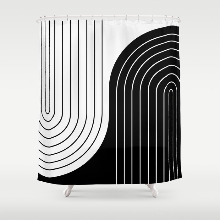 Two Tone Line Curvature VIII Black and White Modern Arch Abstract Shower Curtain