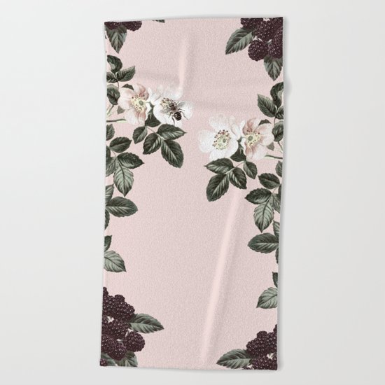 Bees + Blackberries on Pale Pink Beach Towel