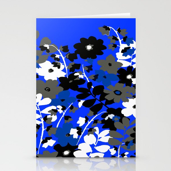 SUNFLOWER TRELLIS BLUE BLACK GRAY AND WHITE TOILE Stationery Cards