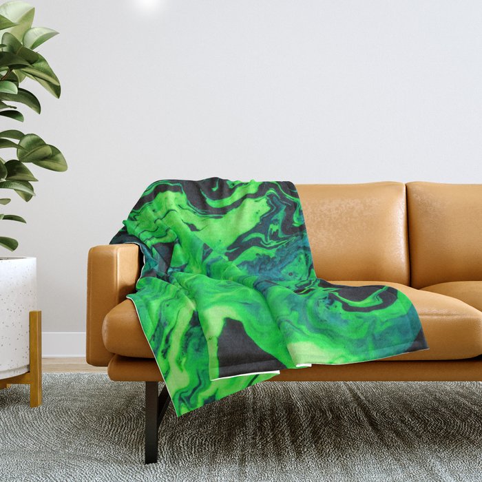 Black and Green Marble Painting Throw Blanket