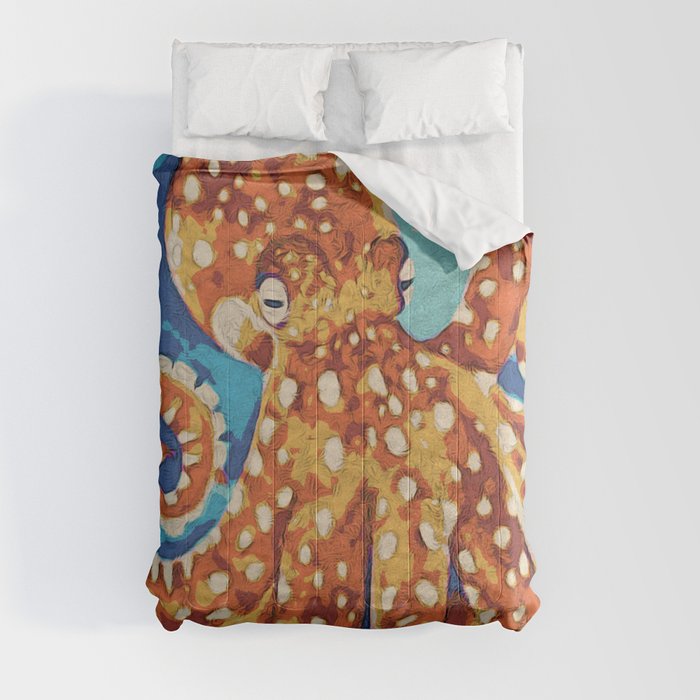 Octopus Japanese woodblock style Comforter