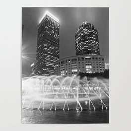 Reflecting Pool Water Fountain Boston Massachusetts Black and White Poster