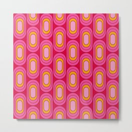 Retro Elipses Red and Pink Metal Print | Modern, Lines, Pink, Abstract, Circle, Repeating, Graphicdesign, Eliptical, Yellow, Pattern 