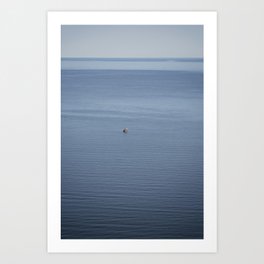 Solitary Boat Adrift on Lake Michigan's Azure Vastness Art Print