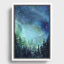 Galaxy Watercolor Aurora Borealis Painting Framed Canvas