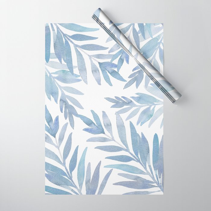 Muted Blue Palm Leaves Wrapping Paper