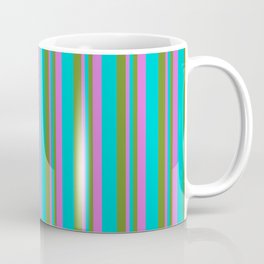 [ Thumbnail: Green, Dark Turquoise, and Orchid Colored Lined/Striped Pattern Coffee Mug ]