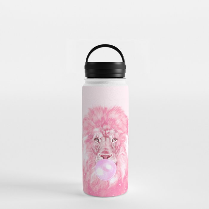 Lion Chewing Bubble Gum in Pink Water Bottle