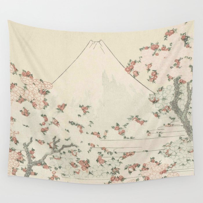 Hokusai, Fuji and cherry blossoms Wall Tapestry