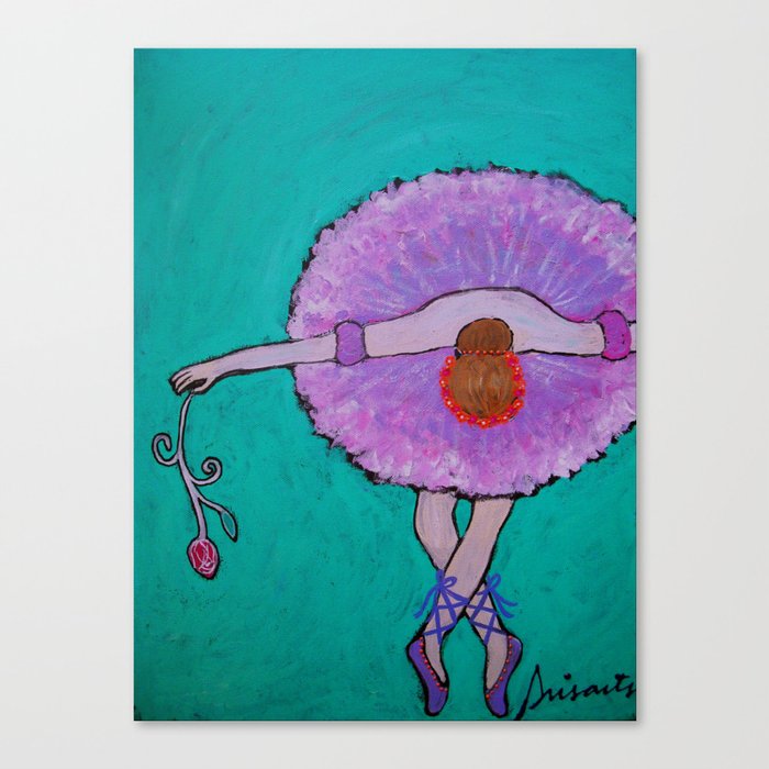 Folk Art Ballerina Whimsical Painting Canvas Print By Prisarts