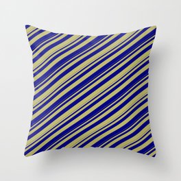 [ Thumbnail: Dark Khaki and Blue Colored Lines Pattern Throw Pillow ]